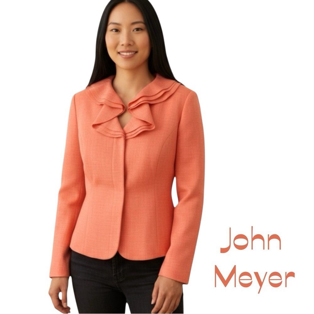 John Meyer Coral Orange Ruffled Jacket NWT Size 18 Coastal Grandma